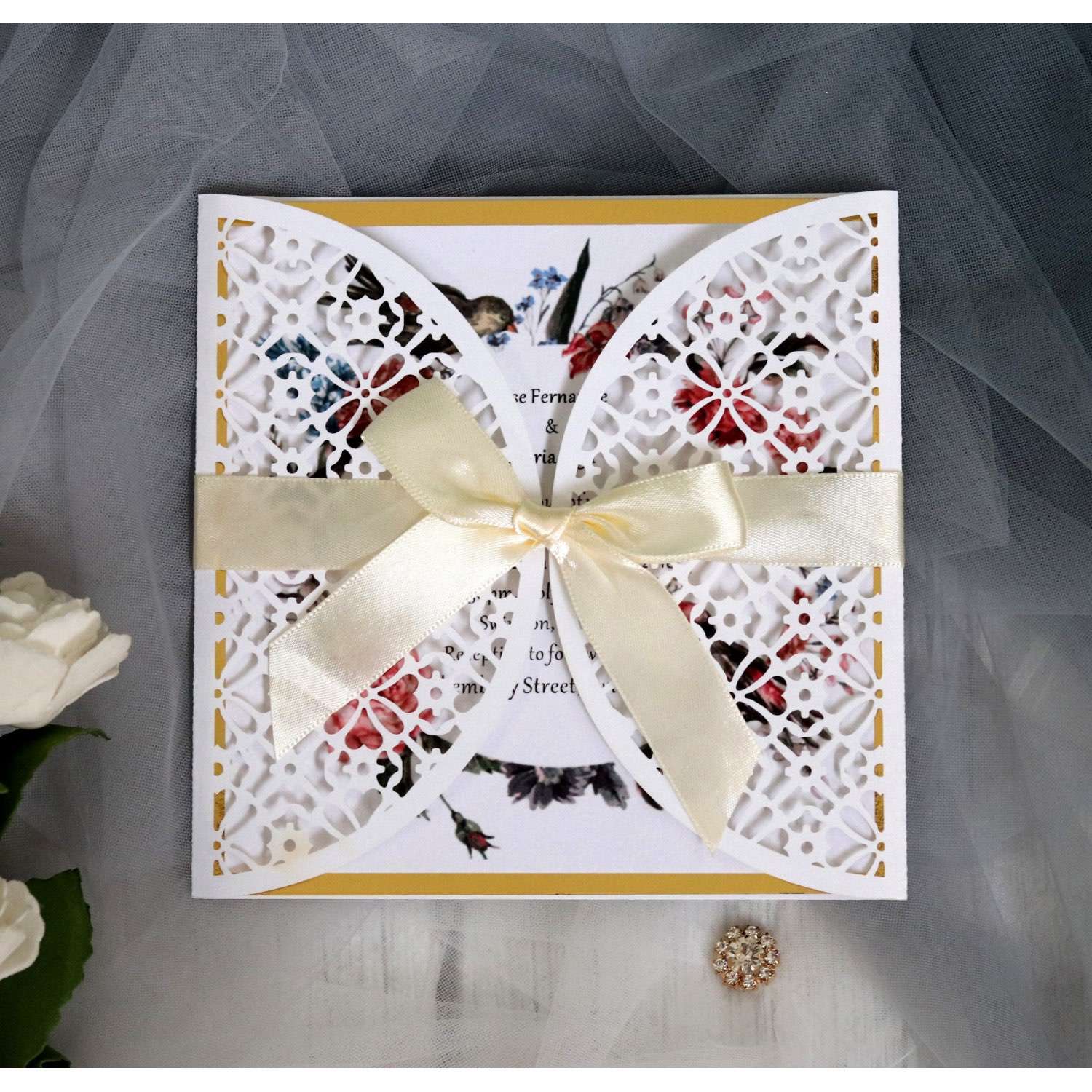White Square Invitation Card New Wedding Invitation Modern Marriage Invitation Laser Cut